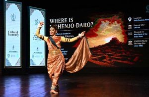 An artist performing folk dance at the launching ceremony of "Naqoosh-i-Watan" a national cultural narrative at PNCA.