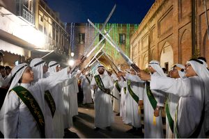 Youngsters in Arabic costumes with swords participate in a religious procession to celebrate Eid-e-Milad-un-Nabi, the birth anniversary of Prophet Muhammad (PBUH)
