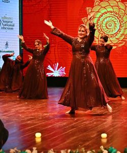 An artist performing folk dance at the launching ceremony of "Naqoosh-i-Watan" a national cultural narrative at PNCA.