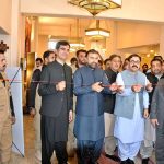 Chief Minister Balochistan Mir Sarfraz Bugti inaugurates the calligraphy exhibition “Rasool-e-Rehmat (PBUH)” by artist Wasil Shahid at a local hotel
