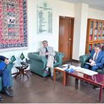 Federal Minister for Law, Justice and Human Rights Senator Azam Nazeer Tarar in a meeting with H.E. Raimundas Karoblis, Ambassador of the European Union to Pakistan at the Ministry of Law, Justice and Human Rights