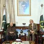 President Asif Ali Zardari talking to Prime Minister Muhammad Shehbaz Sharif, who met him at Aiwan-e-Sadr