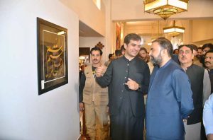 Chief Minister Balochistan Mir Sarfraz Bugti inaugurates the calligraphy exhibition “Rasool-e-Rehmat (PBUH)” by artist Wasil Shahid at a local hotel