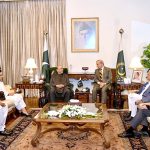 President Asif Ali Zardari talking to Prime Minister Muhammad Shehbaz Sharif, who met him at Aiwan-e-Sadr