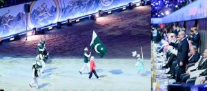 Prime Minister Muhammad Shehbaz Sharif waves the Pakistani contingent participating in the 6th World Nomad Games.