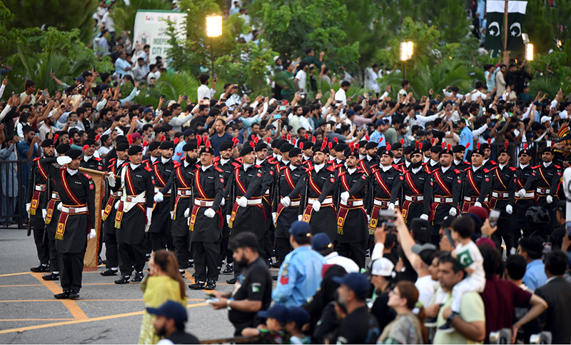 A large number of people gather at D-Chowk to witness the Islamabad City Parade -2026 as part of the 79th Independence Day celebrations, observed across the country with traditional zeal and fervor