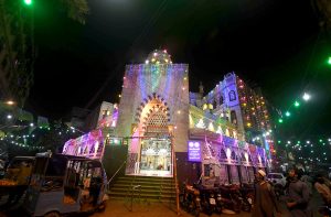 Chagla Street in Kharadar is beautifully illuminated with colourful lights ahead of Eid Milad-un-Nabi (PBUH) celebrations.