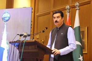Khyber Pakhtunkhwa Governor Faisal Karim Kundi addresses an Independence Day celebration organized by China Window at Governor House in connection with August 14