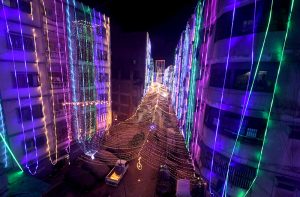 Chagla Street in Kharadar is beautifully illuminated with colourful lights ahead of Eid Milad-un-Nabi (PBUH) celebrations.