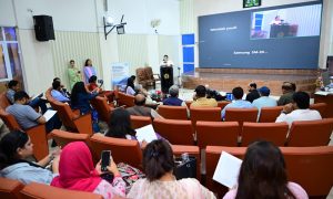 Ms. Raisa Adil, Principal Information Officer (PIO), PID, addressing the participants of the Climate Change Journalists Capacity Building Workshop at Information Services Academy.