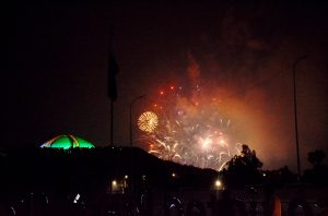 An eye-catching view of fireworks illuminating the night sky over the Federal Capital at midnight during celebrations marking the 79th Independence Day of Pakistan.