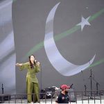 Renowned singers Nimra Mehra performs in a musical concert during the Islamabad City Parade -2026 at D-Chowk as part of the 79th Independence Day celebrations, observed across the country with traditional zeal and fervor