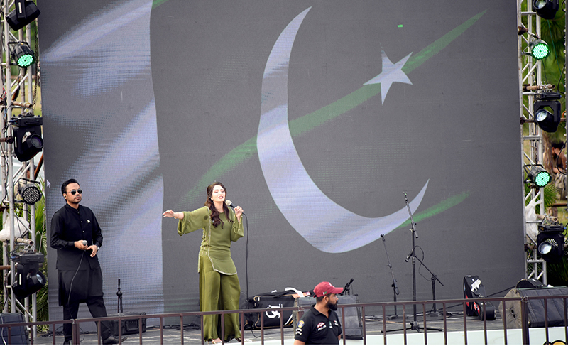 Renowned singers Nimra Mehra performs in a musical concert during the Islamabad City Parade -2026 at D-Chowk as part of the 79th Independence Day celebrations, observed across the country with traditional zeal and fervor