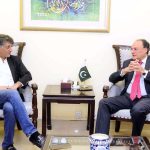 Federal Minister for Finance and Revenue, Senator Muhammad Aurangzeb meeting with newly-elected Chairman of the Pakistan Business Council (PBC), Ziad Bashir at the Finance Division