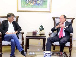 Federal Minister for Finance and Revenue, Senator Muhammad Aurangzeb meeting with newly-elected Chairman of the Pakistan Business Council (PBC), Ziad Bashir at the Finance Division