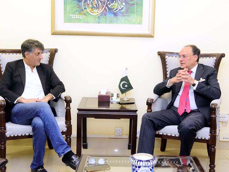 Federal Minister for Finance and Revenue, Senator Muhammad Aurangzeb meeting with newly-elected Chairman of the Pakistan Business Council (PBC), Ziad Bashir at the Finance Division