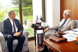 H.E. Khazar Farahdov, Ambassador of Azerbaijan called on Minister for Defence, Khawaja Muhammad Asif