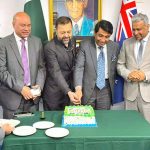 H.E. Irfan Shaukat, High Commissioner of Pakistan to Australia cutting cake along with office bearers and representatives of banks, remittance service providers, business associations, community representatives and other stakeholders