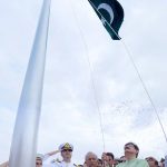 Sindh Chief Minister Syed Murad Ali Shah, accompanied by Governor Sindh Syed Muhammad Nihal Hashmi and members of the provincial cabinet, hoists the national flag at Mazar-e-Quaid during the Independence Day ceremony commemorating Pakistan's 79th Independence Day