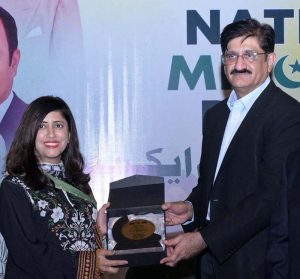 Sindh Chief Minister Syed Murad Ali Shah presents shields to distinguished members of minority communities in recognition of their outstanding contributions and achievements in their respective fields during the National Minorities Day celebration organised by the Provincial Minorities Affairs Department at the Arts Council