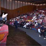Sindh Chief Minister Syed Murad Ali Shah addresses the National Minorities Day celebration organised by the Provincial Minorities Affairs Department at the Arts Council