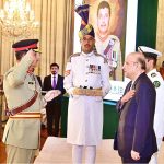 President Asif Ali Zardari and General Syed Aamer Raza, NI (M), S.Bt, Commander National Strategic Command during a Special Investiture Ceremony at Aiwan-e-Sadr, where the President conferred Nishan-e-Imtiaz (Military) upon General Syed Aamer Raza