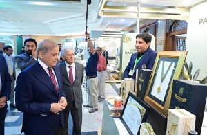 Prime Minister Muhammad Shehbaz Sharif visiting different stalls at the launch of Pakistan National Olive Value Chain Policy.