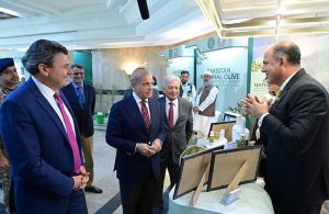 Prime Minister Muhammad Shehbaz Sharif visiting different stalls at the launch of Pakistan National Olive Value Chain Policy.