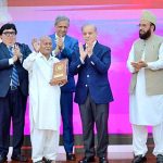 Prime Minister Muhammad Shehbaz Sharif presenting awards to the members of Religious Minorities of Pakistan who contributed towards the sustained benefits of the society