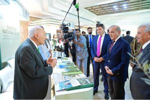 Prime Minister Muhammad Shehbaz Sharif visiting different stalls at the launch of Pakistan National Olive Value Chain Policy.