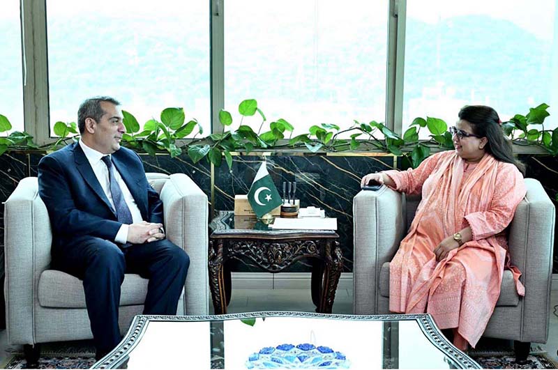 Outgoing Ambassador of the Republic of Azerbaijan to Pakistan, H.E. Khazar Farhadov, paid a farewell call on Federal Minister for Information Technology and Telecommunication Ms. Shaza Fatima Khawaja