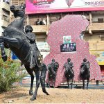 A view of the statue of Sindh freedom fighter Hosh Muhammad Sheedi installed outside Resham Gali on Resham Road