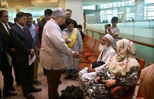 Airport officials brief members of the Federal Ombudsman’s inspection team about airport operations during their visit to Islamabad International Airport.