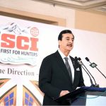 Acting President Syed Yousuf Raza Gilani addressing the Safari Club International, Pakistan Chapter’s International Conservation Fundraiser Gala Dinner 2026
