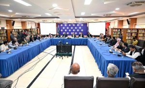 Federal Minister for Information and Broadcasting Attaullah Tarar addressing during launching ceremony of special report titled: “Weaponising Waters: Historical, Legal and Strategic Dimensions of IWT Suspension” at ISSI