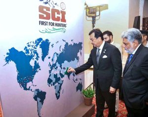 Acting President Syed Yousuf Raza Gilani and former Federal and Provincial Minister Syed Sumsam Bukhari at the Safari Club International, Pakistan Chapter’s International Conservation Fundraiser Gala Dinner 2026