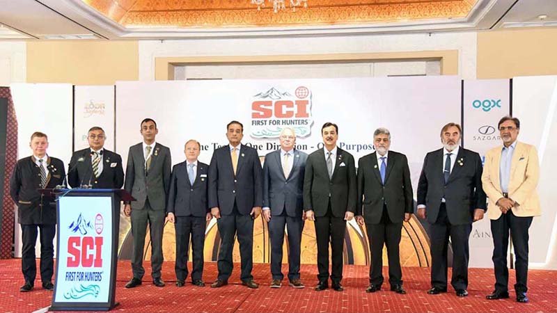 Acting President Syed Yousuf Raza Gilani in a group photograph with the office bearers of Safari Club International, Pakistan Chapter’s International Conservation Fundraiser Gala Dinner 2026