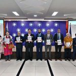 Federal Minister for Information and Broadcasting Attaullah Tarar in a group photograph during launching ceremony of special report titled: “Weaponising Waters: Historical, Legal and Strategic Dimensions of IWT Suspension” at ISSI