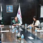 Acting Managing Director Associated Press of Pakistan, Sabeen Usman Khattak briefs Ms. Wang Gaofei, Deputy Director, International Communication Department, China News Service (CNS) about the professional working and news services of the news agency, at the APP Headquarters