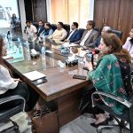 Acting Managing Director Associated Press of Pakistan, Sabeen Usman Khattak briefs Ms. Wang Gaofei, Deputy Director, International Communication Department, China News Service (CNS) about the professional working and news services of the news agency, at the APP Headquarters
