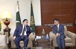 Fahd Haroon, Minister of State/Special Assistant to the Prime Minister on Digital Media exchanging views with H.E. Han Sungho, Ambassador of Korea to Pakistan at PM's Office.