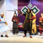 Artists performing in a drama “ Mitti ” presented jointly by the Arts Council of Pakistan Karachi and Larkana during the Sindh Drama Festival 2026 at Z.A. Bhutto Open-Air Theatre Arts Council