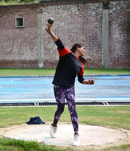 Female athletes are throwing the shot put during various sports competitions at the Firdous Track on Jhang Road.