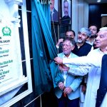 Minister for Defence Khwaja Muhammad Asif and Punjab Minister for Labour and Human Resources Muhammad Manshaullah Butt inaugurate the project for the revamping and upgradation of the Social Security Hospital, Daska Road