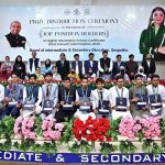 A group photo of Vice Chancellor University of Sargodha Prof. Dr. Tasawar Hayyat, Deputy Commissioner Hussain Ahmad Raza Chaudhary, Chairman Education Board Abbas Ahmad Gondal and Secretary Education Board Abu Al Hassan with position holder students during prize distribution ceremony of Higher Secondary School Certificate (HSSC) Annual Examination-2026 at Education Board Multipurpose Hall