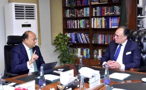 Federal Minister for Finance & Revenue, Senator Muhammad Aurangzeb, meeting with Managing Director and Head of Asia, British International Investment (BII), Mr. Srini Nagarajan, at the Finance Division today to discuss investment opportunities and greater private capital mobilisation in Pakistan.