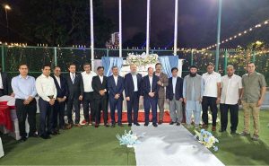 Federal Minister for Commerce Jam Kamal Khan in a group photograph with prominent members of the Pakistani diaspora and business community at the Pakistan Club in Hong Kong