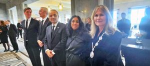 Federal Minister Abdul Aleem Khan poses for a group photo with Norway’s Ministers for Foreign Affairs, Finance, Culture and International Affairs.