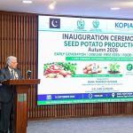 Federal Minister for National Food Security & Research, Rana Tanveer Hussain, addressing the inauguration ceremony of the Potato Seed Production Program at NARC