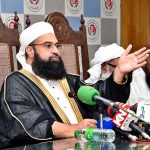 Chairman Pakistan Ulema Council Hafiz Muhammad Tahir Ashrafi is addressing a press conference at the Press Club